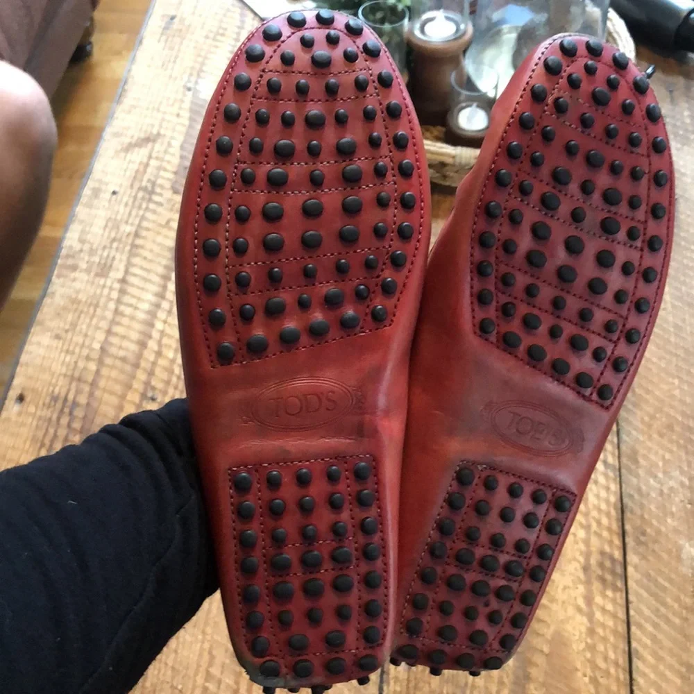 Tod’s Red leather driving loafers shoes size 8